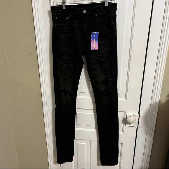 American Eagle AE X Young Money Collab Black Distressed Jeans Men’s 32x32 A2 - Picture 2 of 6